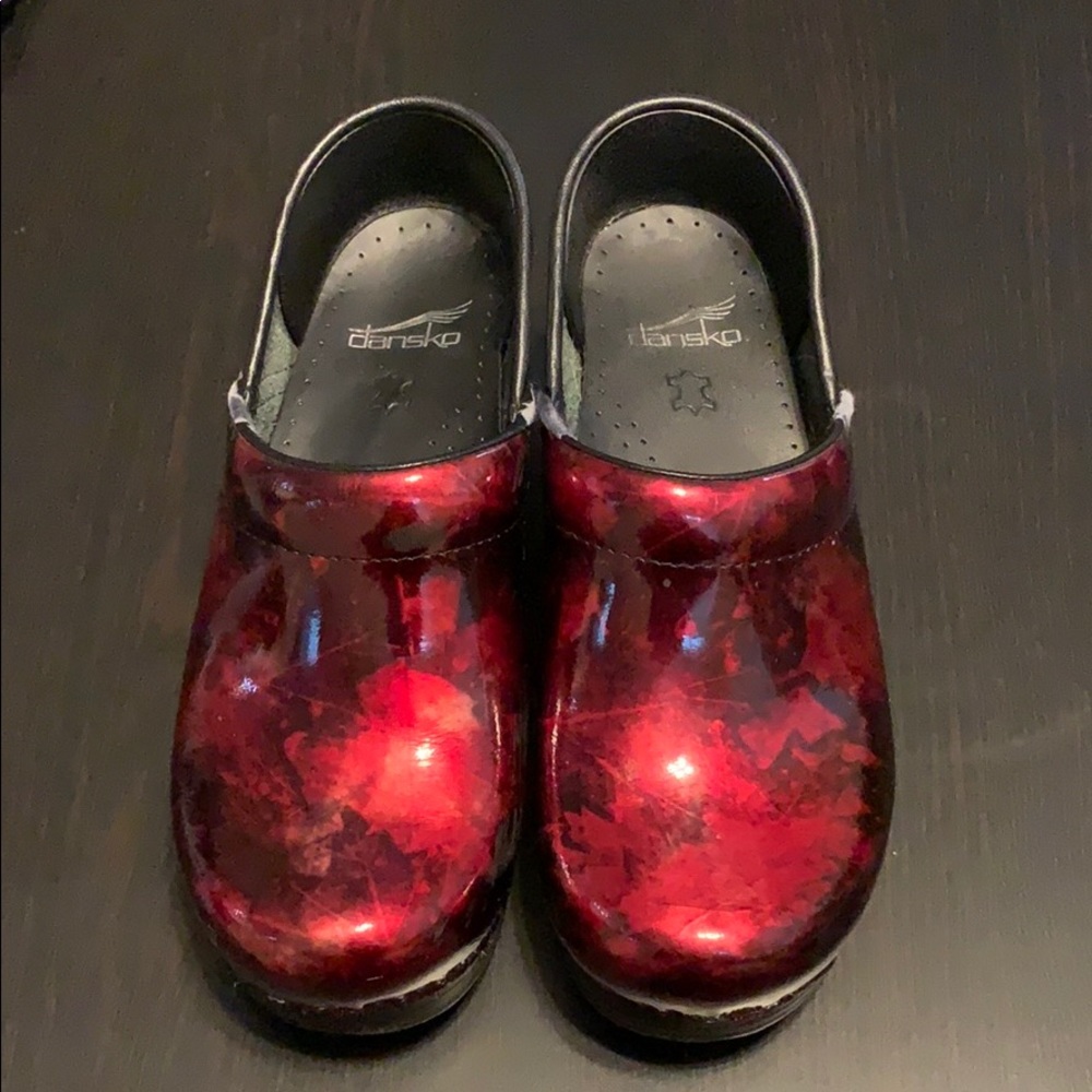 Dansko Ruby Red Marble Clogs Size 37 - image 1